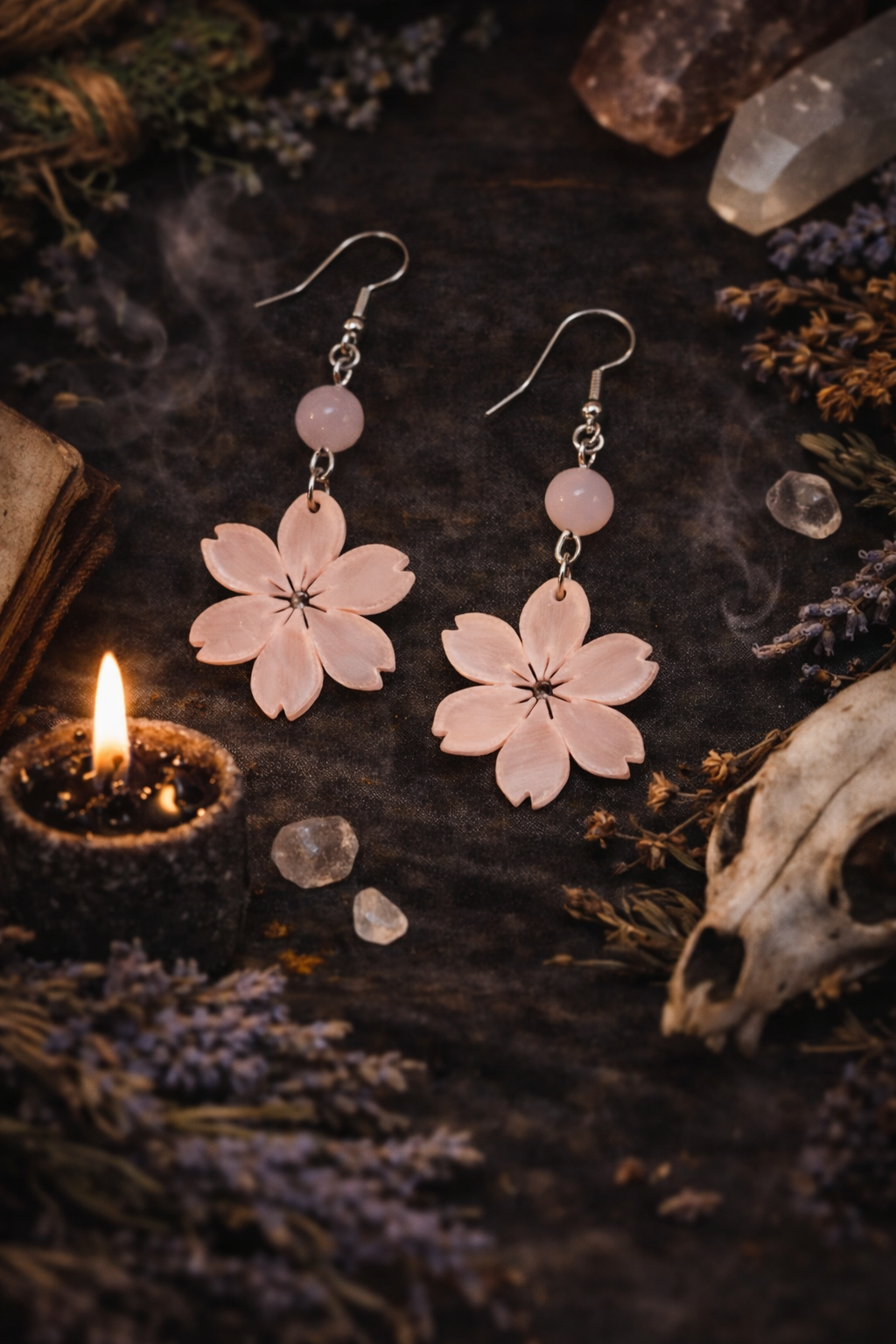Sakura Heart Rose Quartz Earrings - Wyld Witch