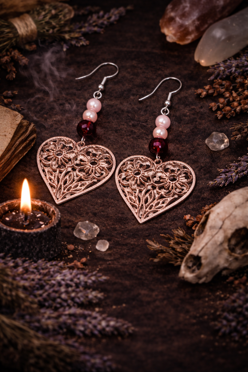 Crimson Bloom Garnet Heart Earrings - Wyld Witch