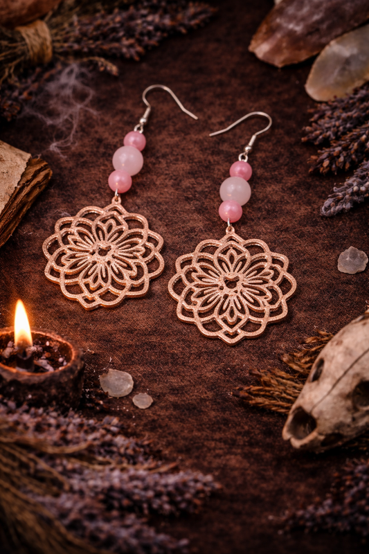 Moonlit Mandala Rose Quartz Earrings - Wyld Witch