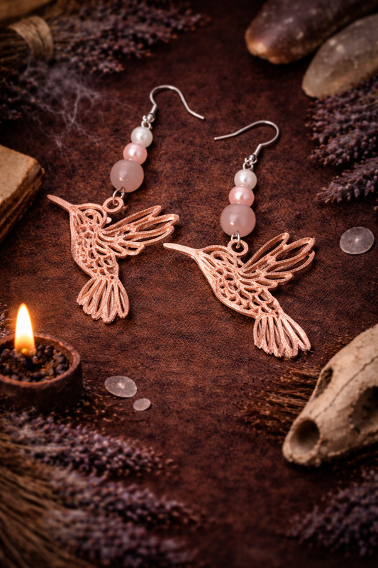 Whisperwing Cat’s Eye Rose Quartz Earrings - Wyld Witch