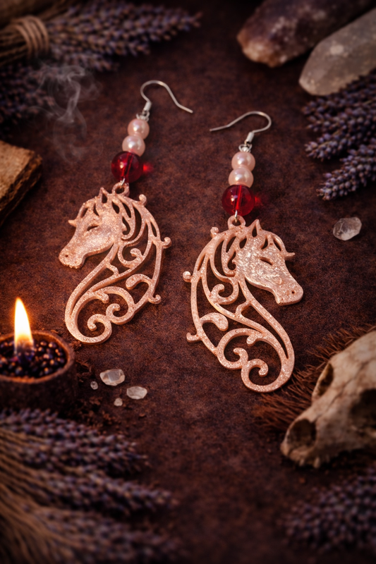 Wild Ember Garnet Horse Earrings - Wyld Witch