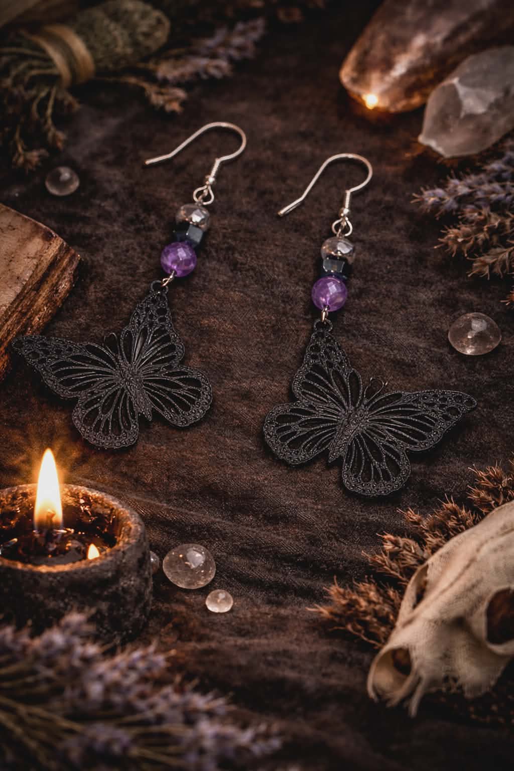 Mystic Veil Amethyst & Hematite Earrings - Wyld Witch