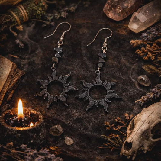 Eclipse Sun Hematite Earrings - Wyld Witch