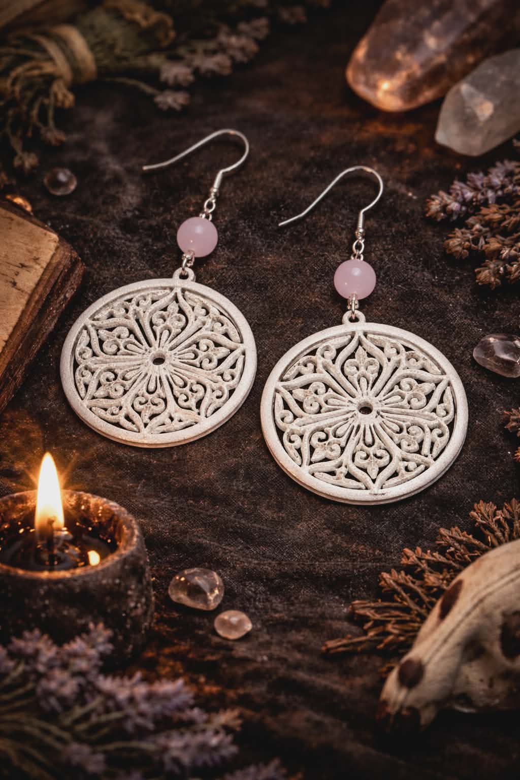Sacred Bloom Rose Quartz Statement Earrings - Wyld Witch