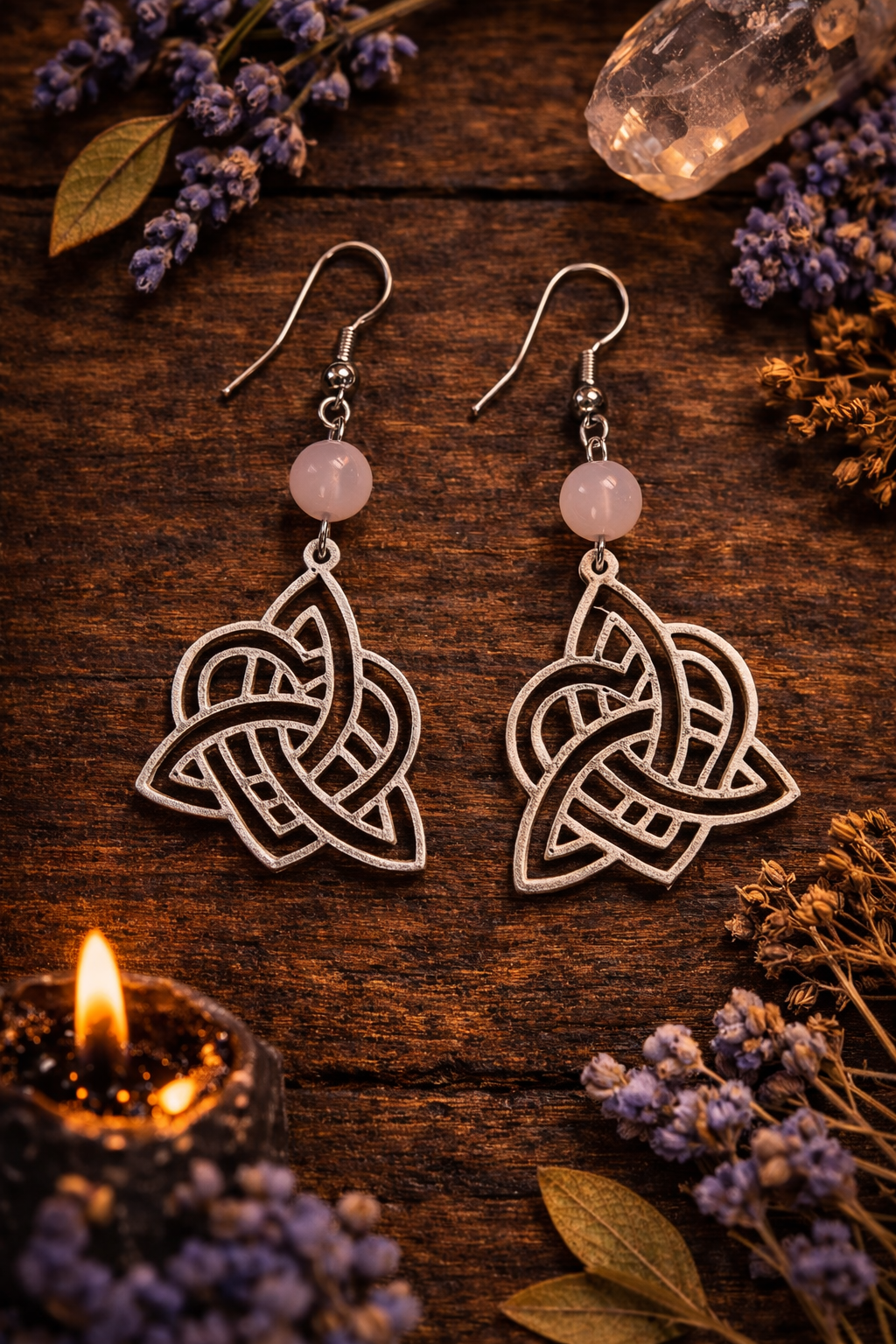 Rose Quartz Trinity Knot Earrings - Wyld Witch