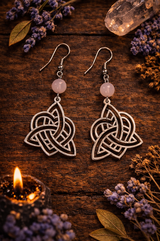Rose Quartz Trinity Knot Earrings - Wyld Witch