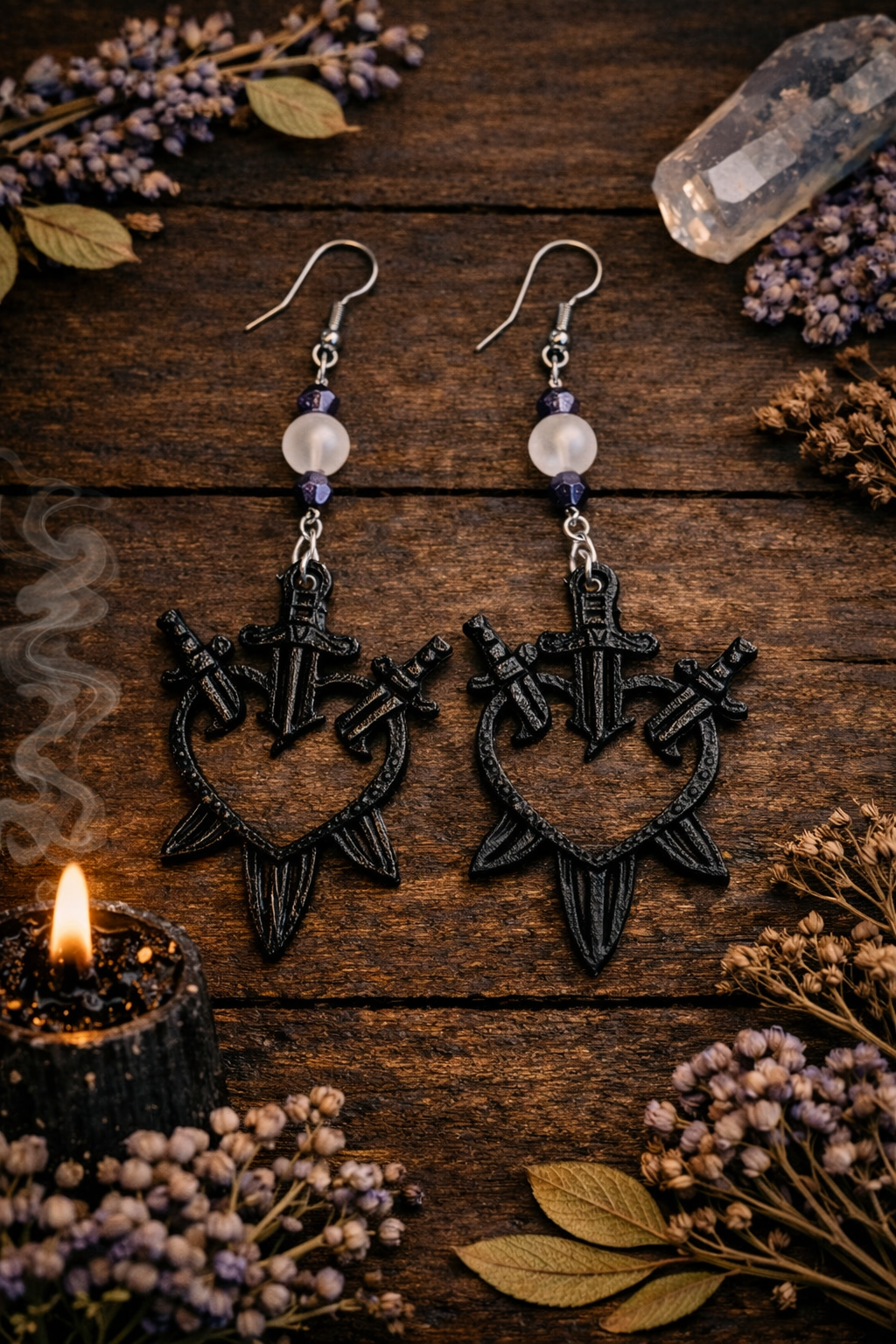 Three of Swords Moonstone Earrings - Wyld Witch