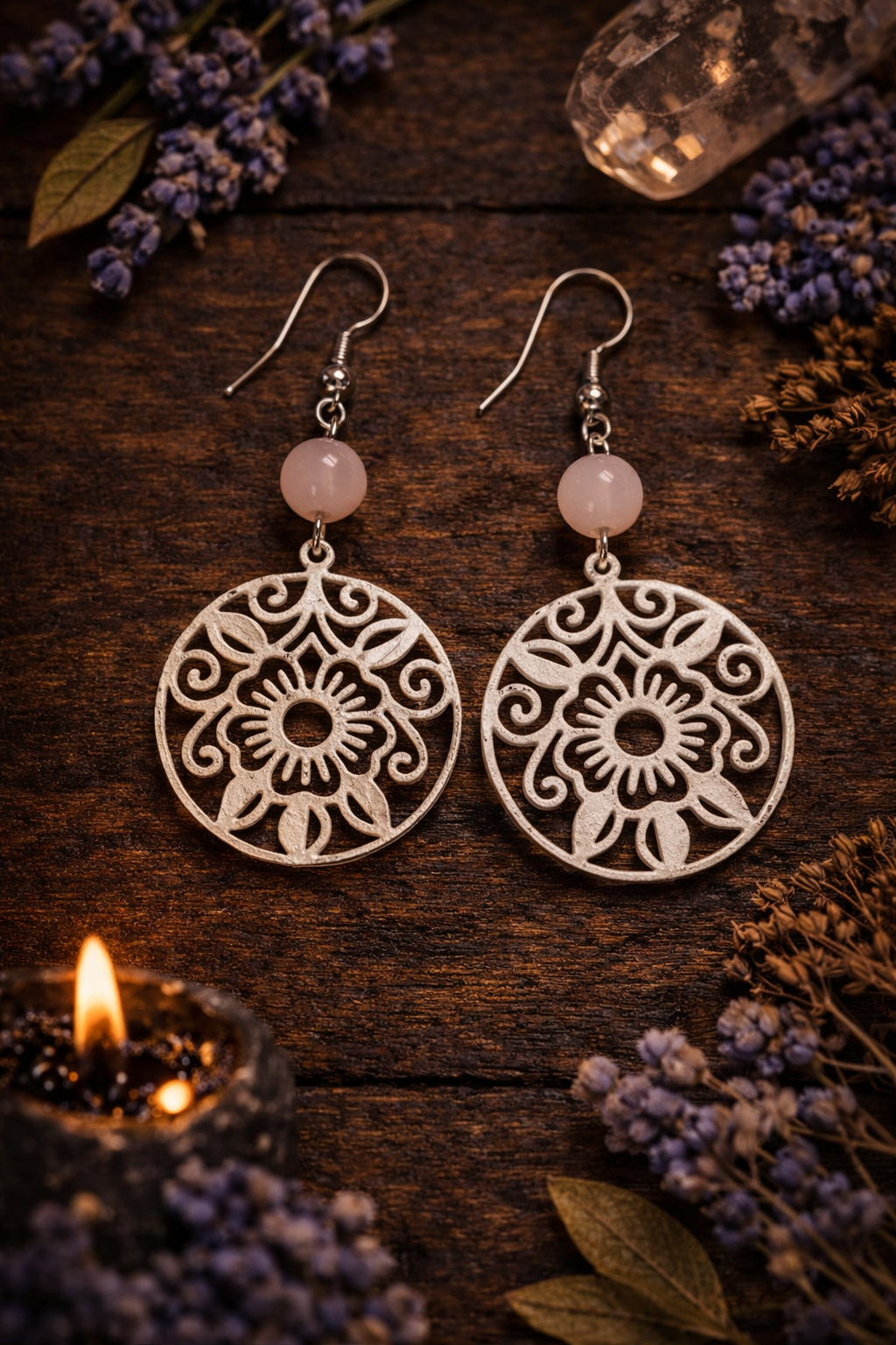 Rose Quartz Marble Bloom Earrings - Wyld Witch