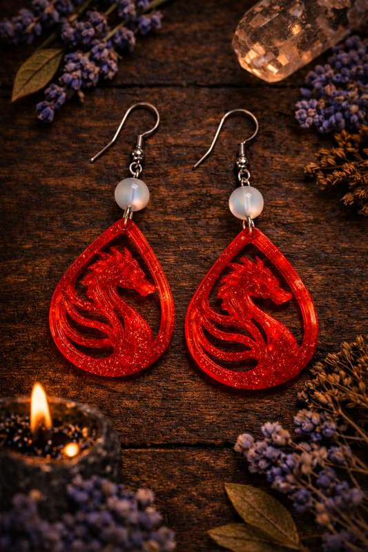 Crimson Dragon Moonstone Earrings - Wyld Witch
